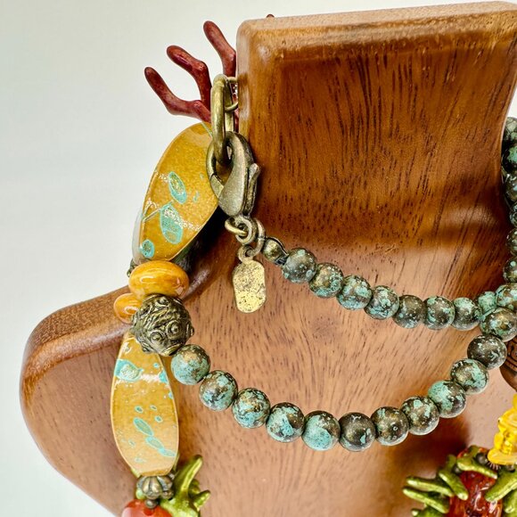 Vintage 36” Mixed Bead Necklace Boho Retro Bronze Clasp - Picture 6 of 6